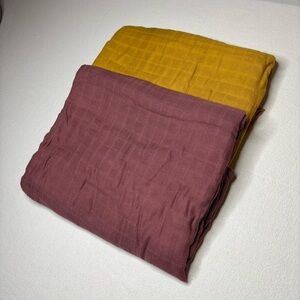 KeaBabies Lumi Muslin Swaddle Blankets. Burgundy & Mustard 50”x45” Cozy & Soft